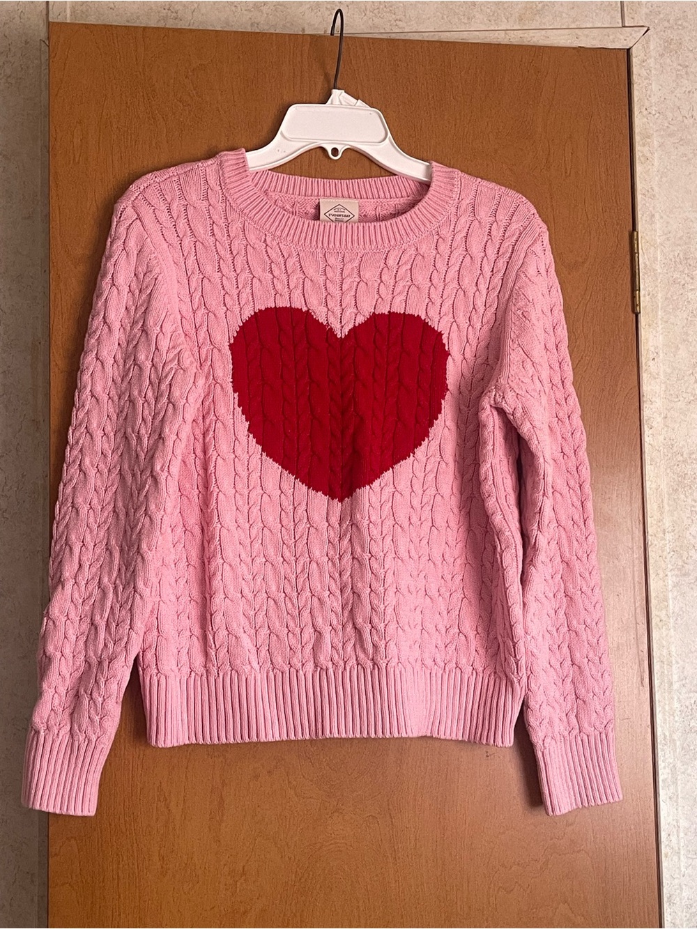 St. John's Bay Pink Cable Knit Heart Pullover Sweater Size Petite Large NWOT
